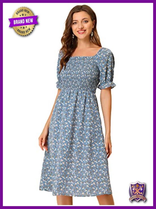 Dresses & Skirts - Cottagecore Floral Smocked Midi Dress Puff Sleeve Cottagecore